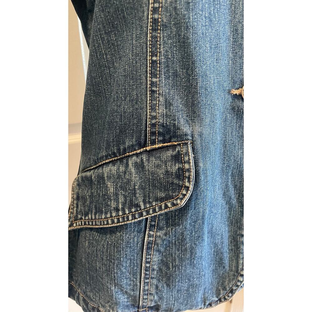 VTG Faded Glory 90s Y2K Denim Fitted Blazer Jacket Curved Flap Pockets Sz M - Picture 3 of 12